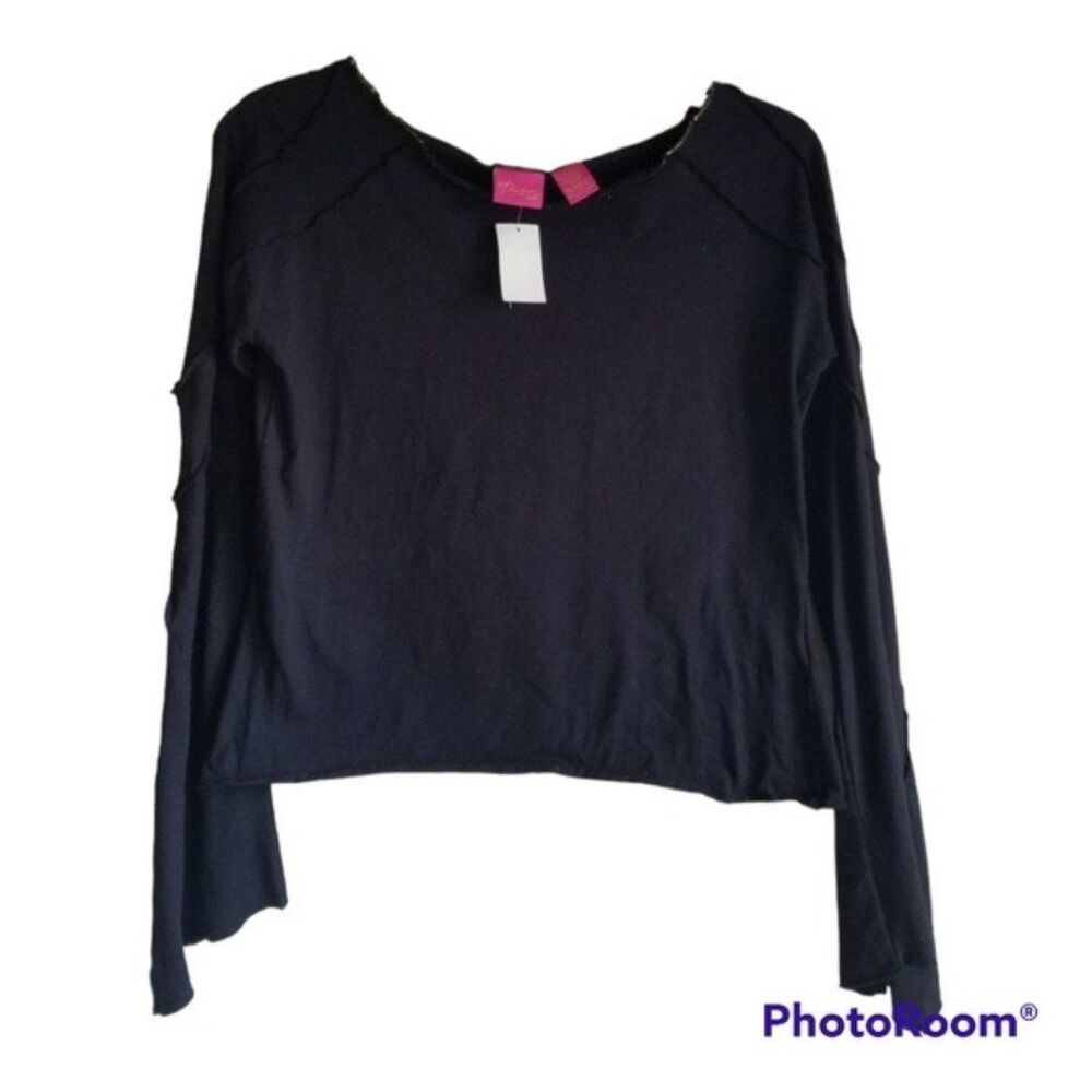 Black Denim Cord Top Stitch Long Sleeve Tee Size X-Large